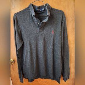 Men's Ralph Lauren Polo, long sleeve, heathered gray, M